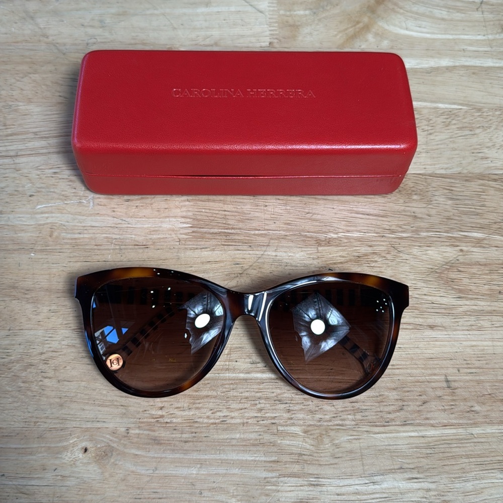Carolina Herrera Tortoise Shell Sunglasses with Red Case